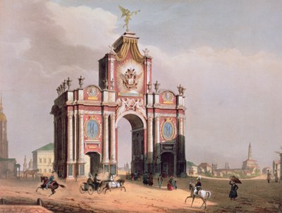 De Rode Poort in Moskou, gedrukt door Lemercier, Parijs, 1840s door Louis Jules Arnout